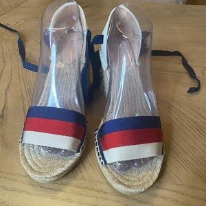 ✨NEW✨Gucci Blue Red White Espadrille Wedge Sandals